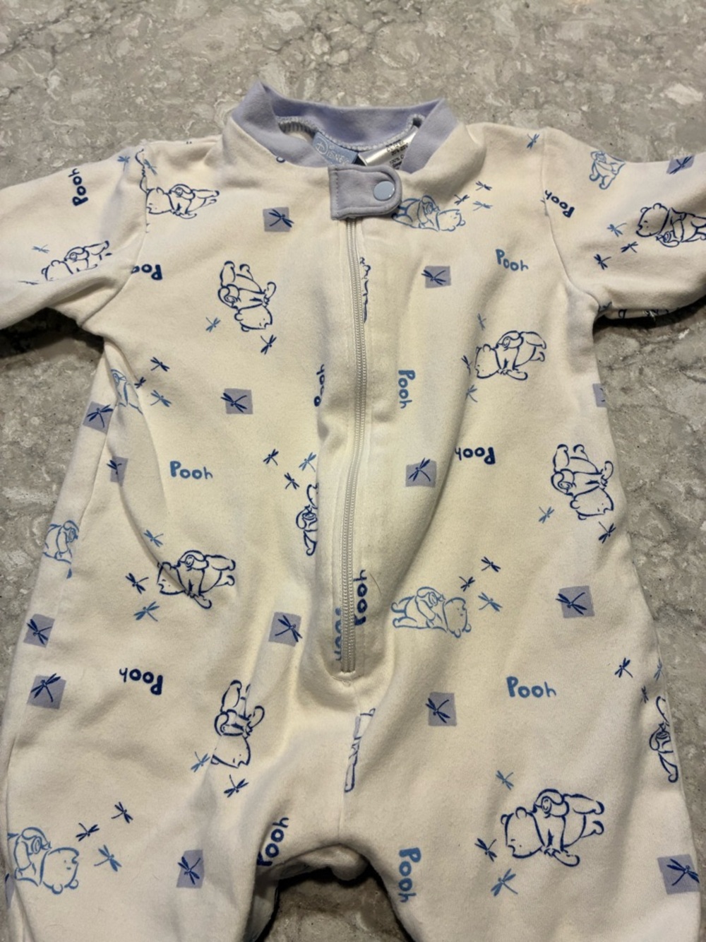 Disney Baby vintage white & Light Blue Winnie the Pooh Printed sleeper